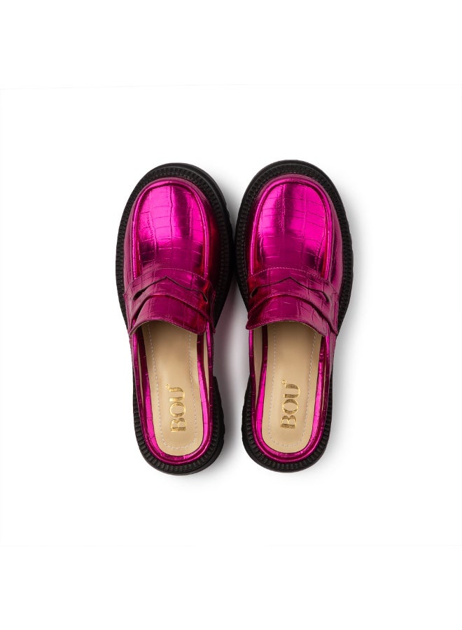 BOU Chunky Mule |Croco - Reflective Fuchsia - Image 5